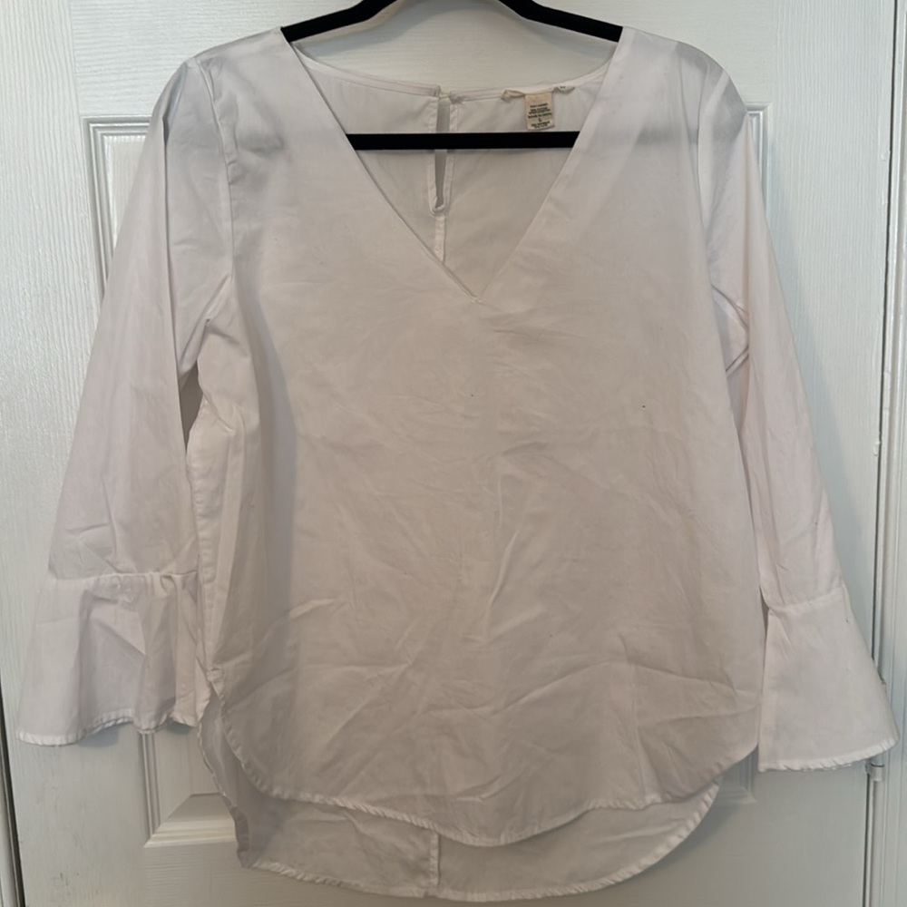 Seven Sisters Blouse Size L Color White Vneck Quarter Sleeve Hi-lo